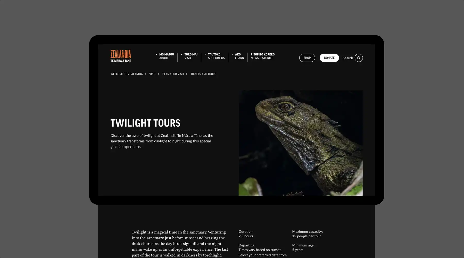 Zealandia desktop screen with tuatara