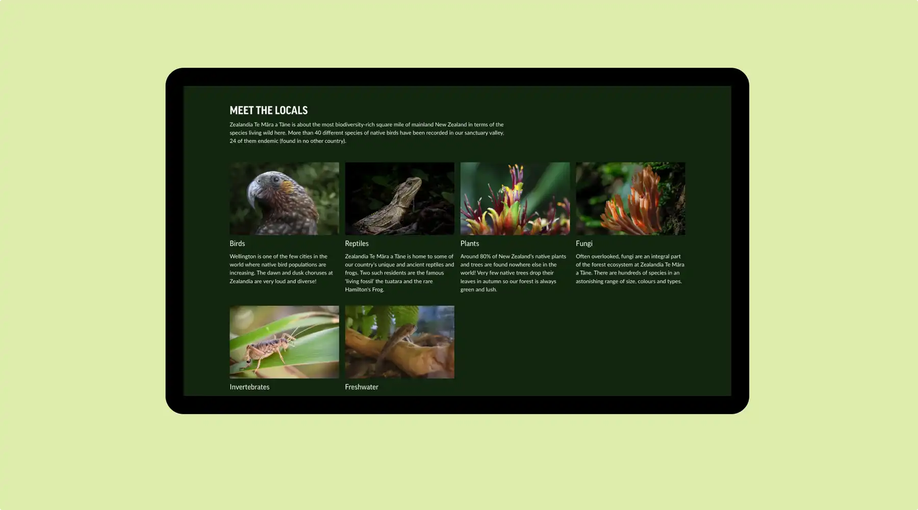 Desktop showing Zealandia menu page