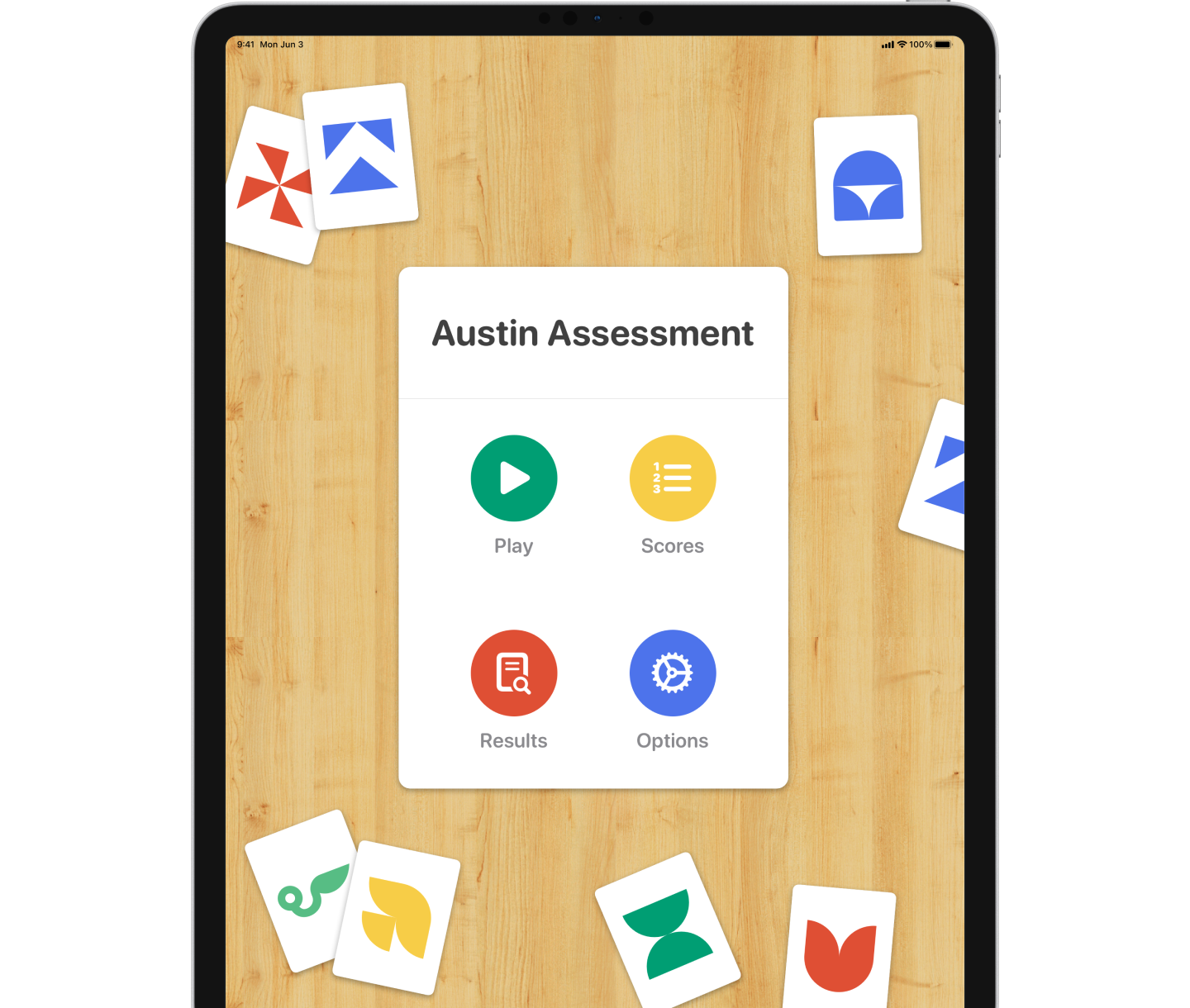 iPad showing the Austin Assessment game menu