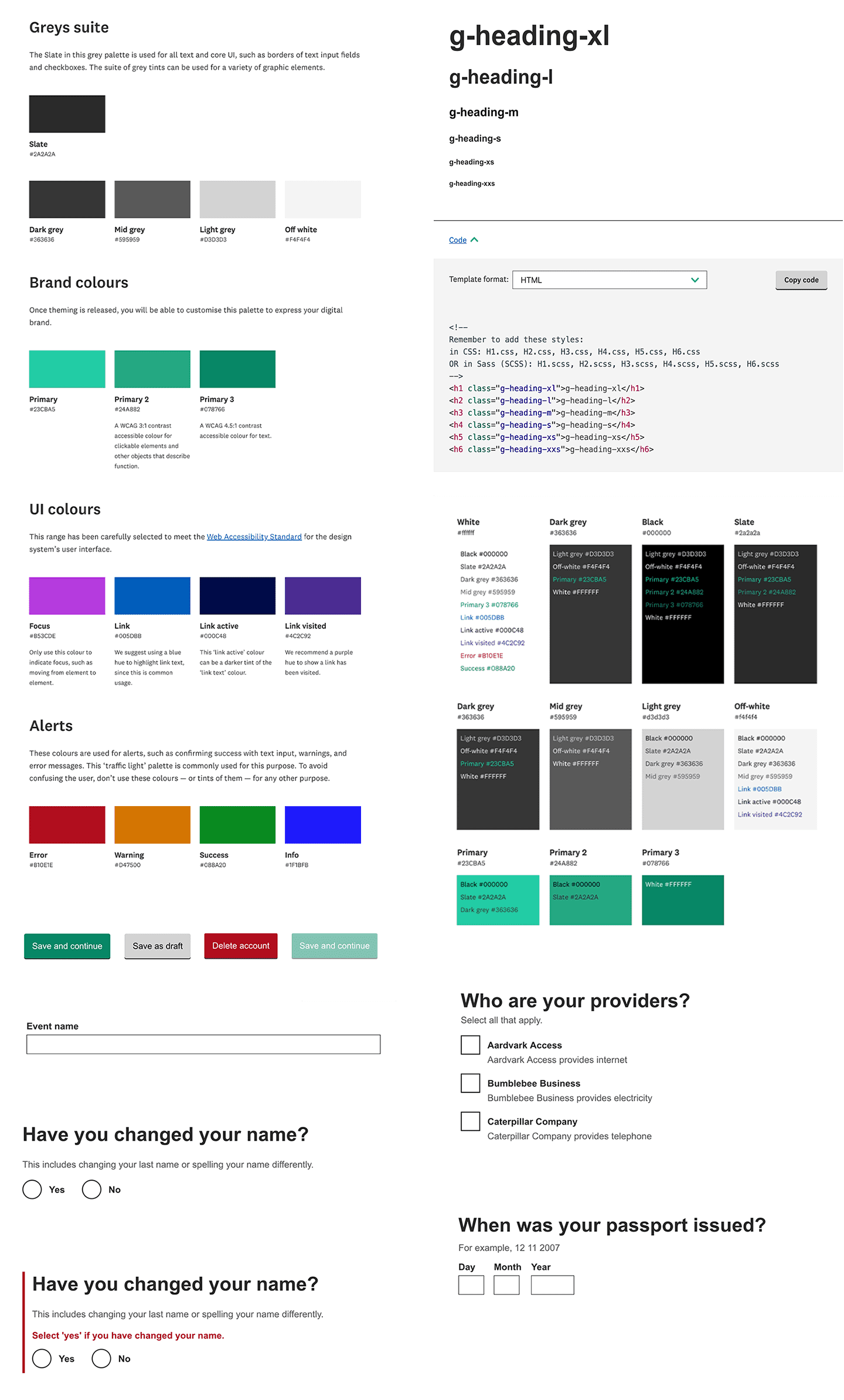 Some of the components available as part of the design system