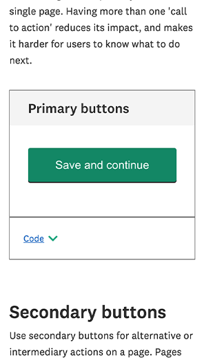 Mobile screenshot of the primary button within the New Zealand Government design system