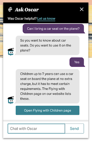 Screenshot of an AirNZ chatbot conversation on a mobile.