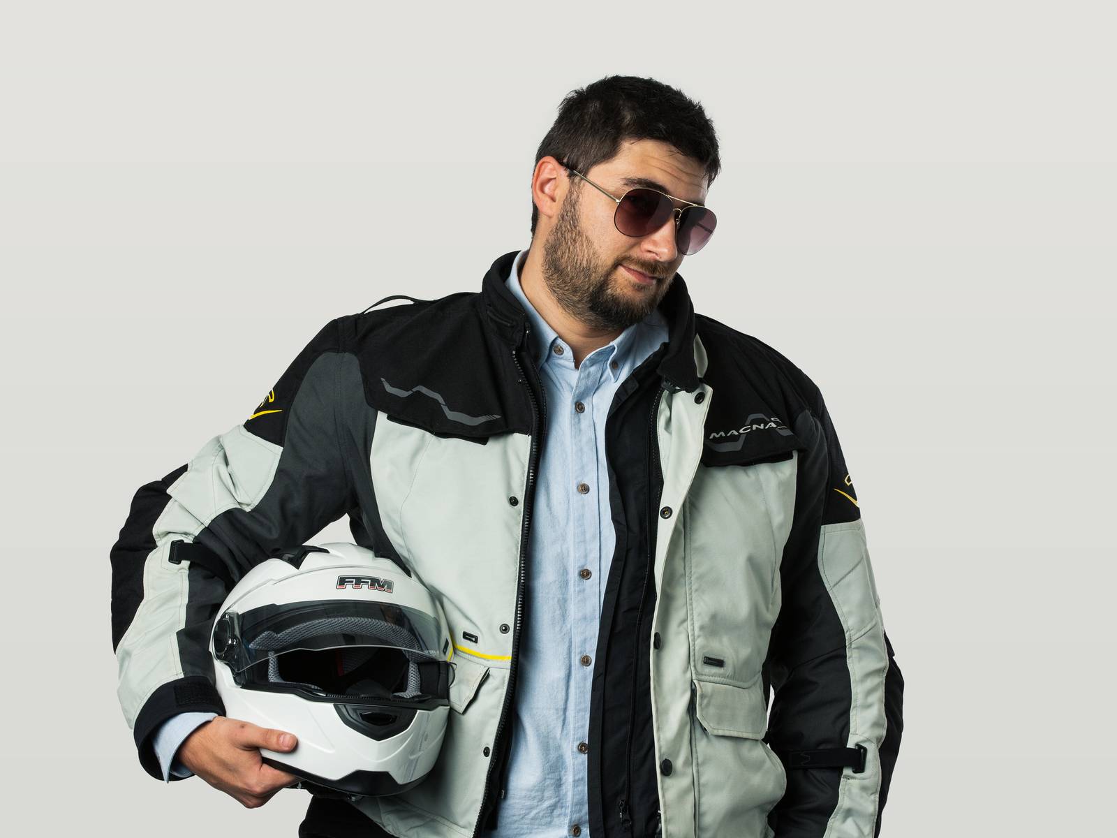 Jan in shades and his motorcycle leathers
