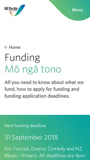 Mobile screenshot of the Funding Page