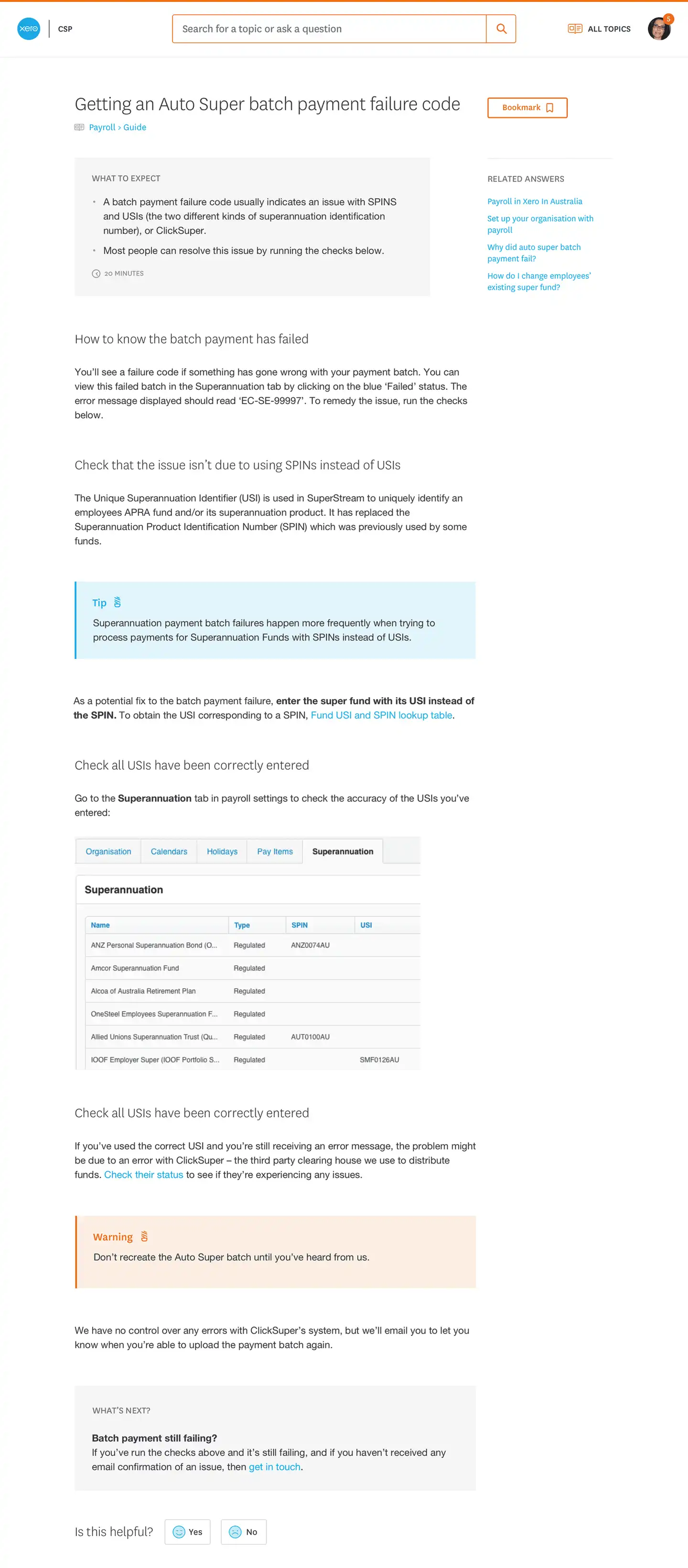 Xero support's discussion page