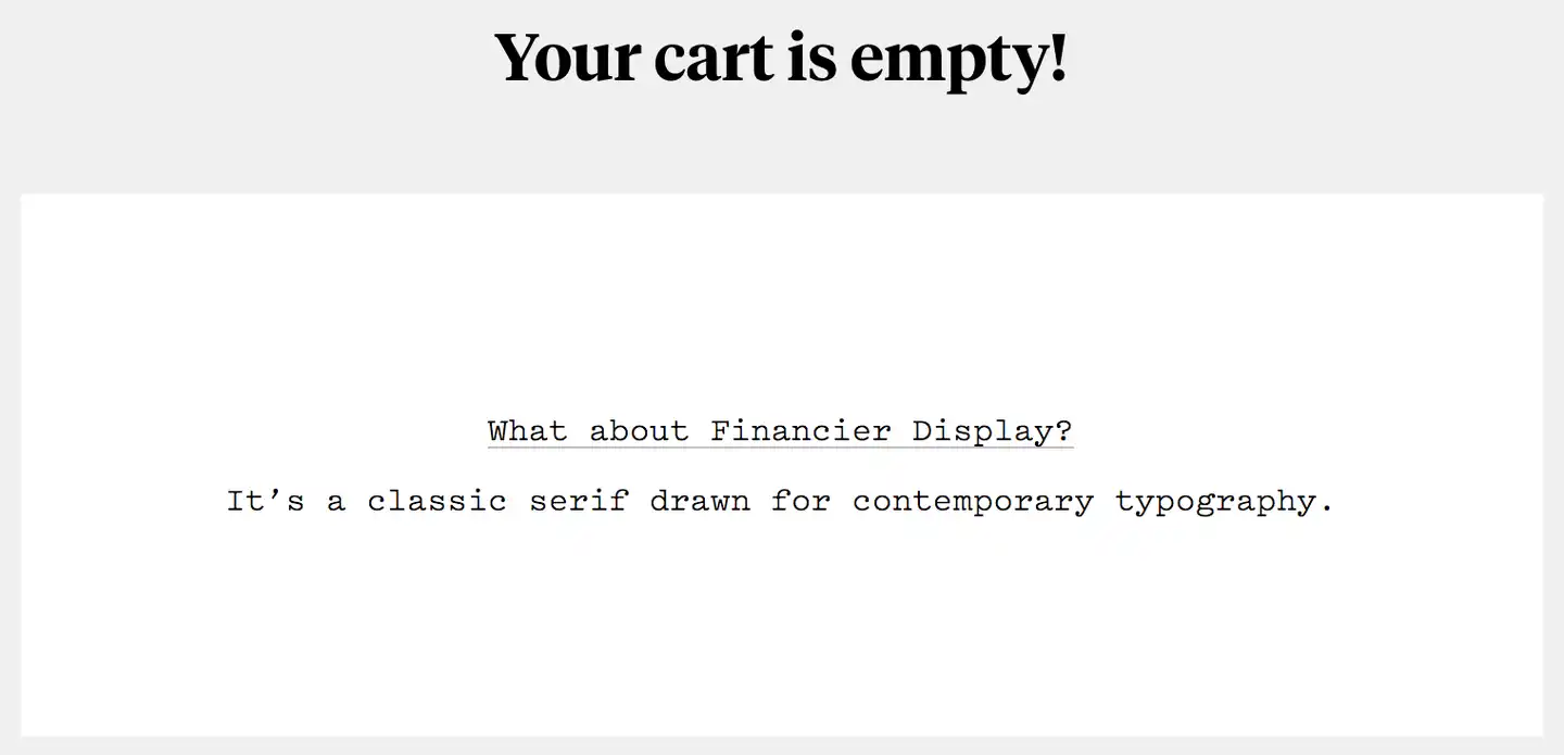 Klim's empty cart page