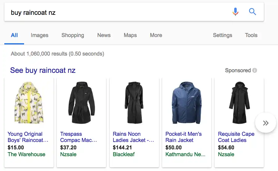 Google highlighting shopping results