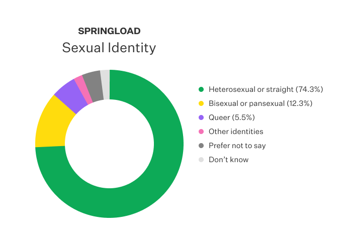 Doughnut chart displayed the sexual identity of Springloaders.
