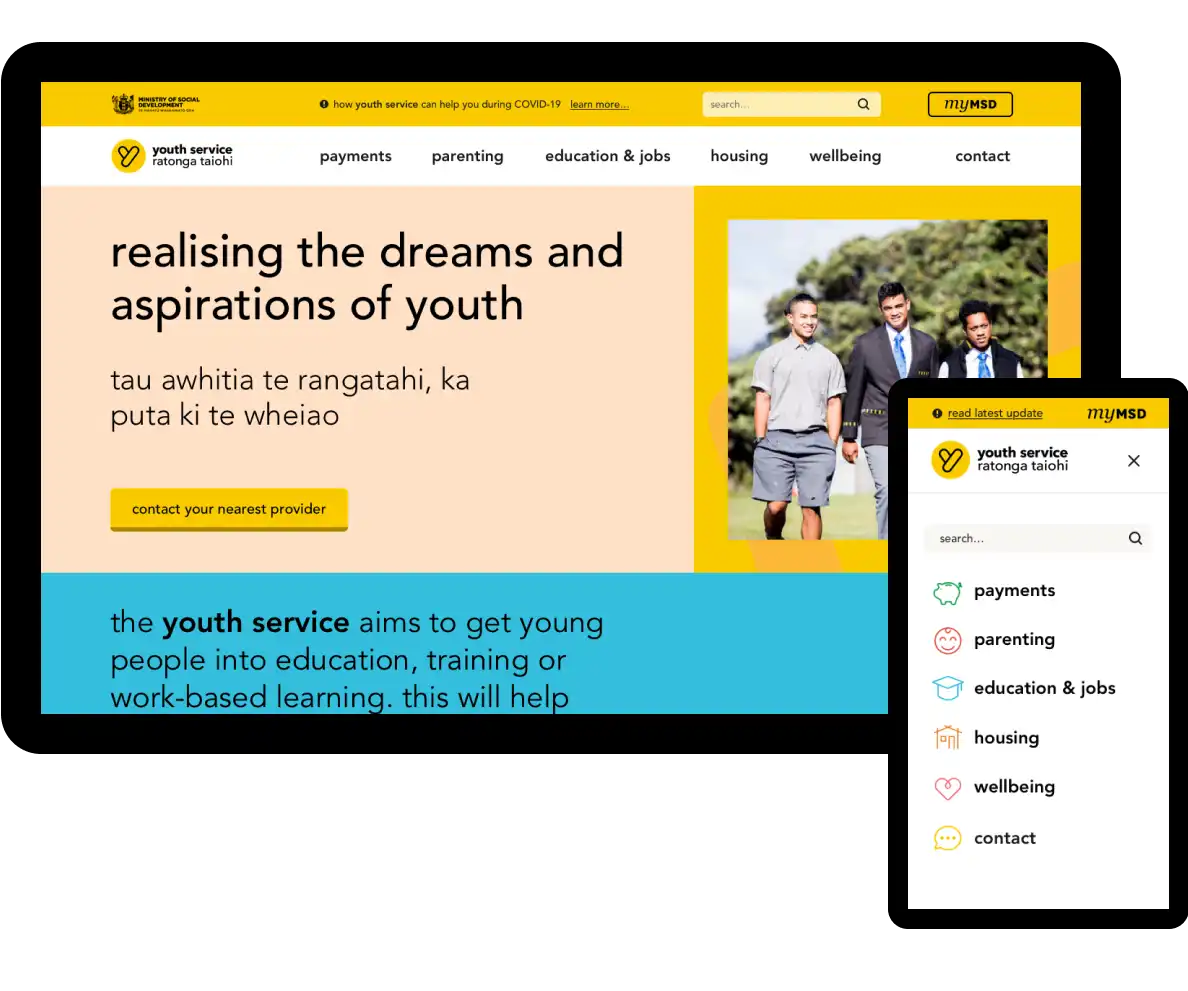 Youth Service mobile and desktop