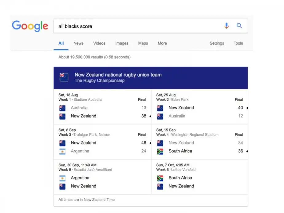 Google highlighting sports scores
