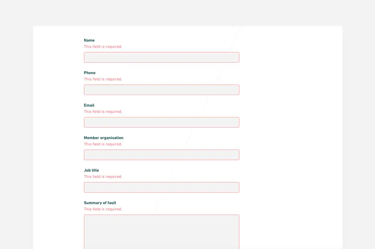 How form error messages look when inside labels