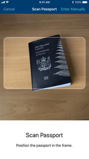 Mobile screenshot of the passport scan feature